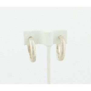 Sterling Silver Ribbed Hollow Design Earrings Hoop Earrings  One Inch